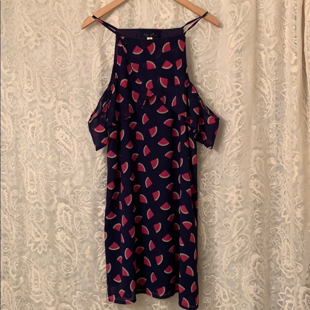 Watermelon Shift Dress with Cold Shoulder